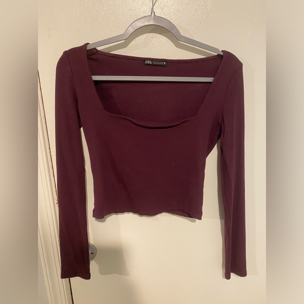 Zara Purple Long Sleeve Crop Top